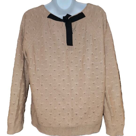 Vntg Jill By Jill Stuart Blush Pink Polka Dot Sweater With Black Ribbon Tie Sz M - Picture 2 of 6